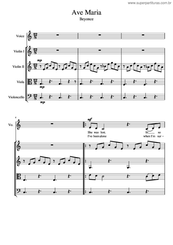 Partitura da música Beyonce`S Ave Maria For String Quartet