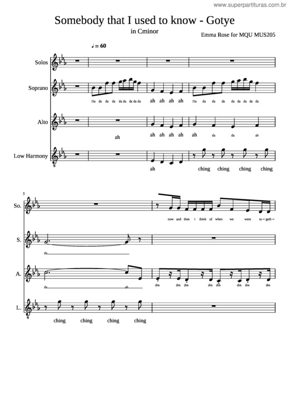 Partitura da música Bhms Somebody That I Used To Know Gotye