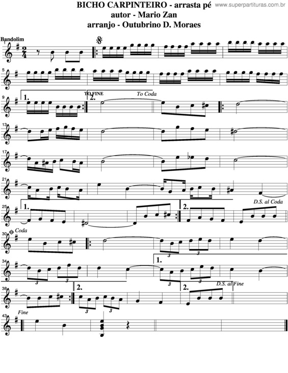 Partitura da música Bicho Carpinteiro v.2