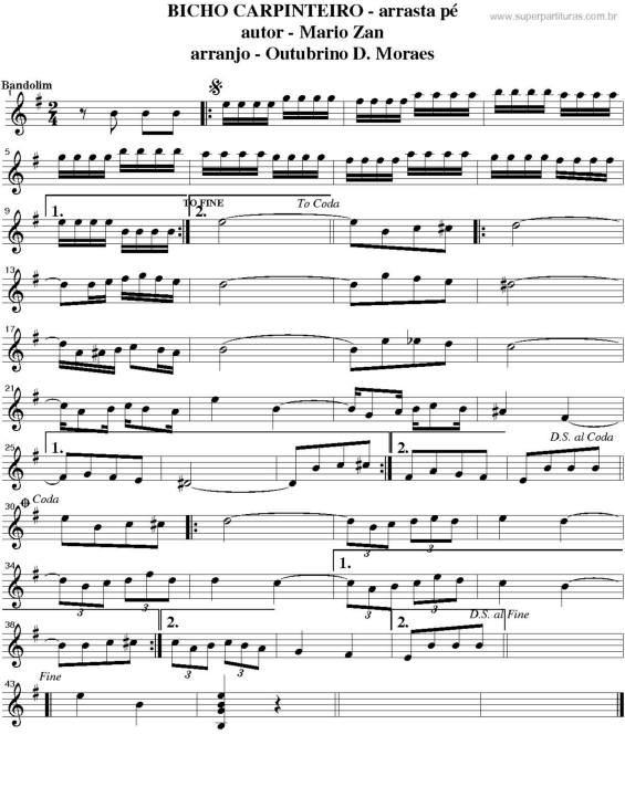 Partitura da música Bicho Carpinteiro