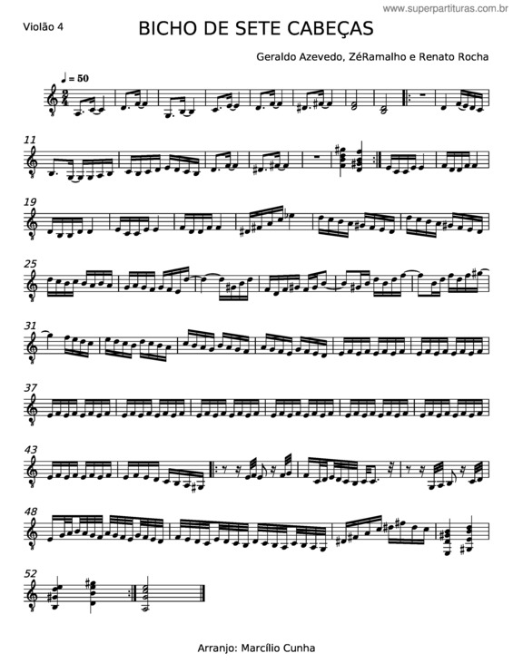 Partitura da música Bicho De 7 Cabeças – Geraldo Azevedo v.2