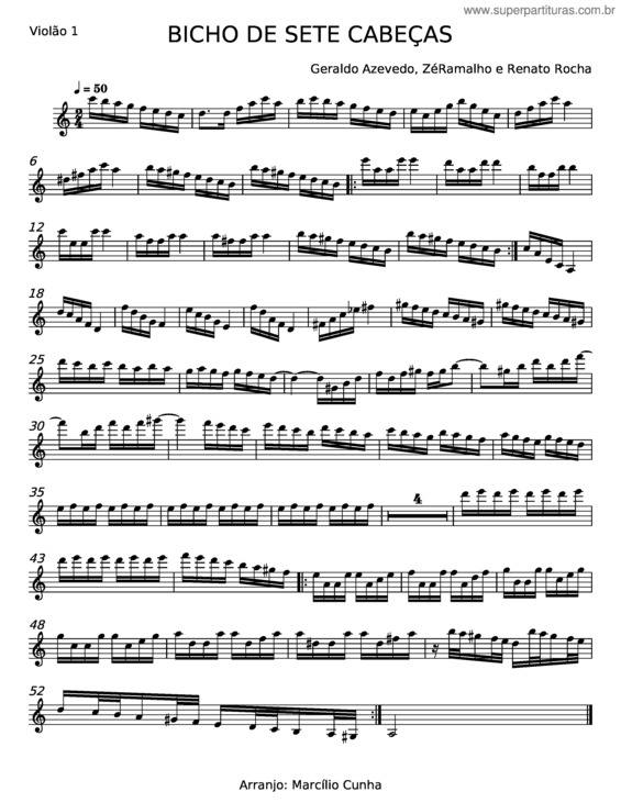 Partitura da música Bicho De 7 Cabeças – Geraldo Azevedo v.3