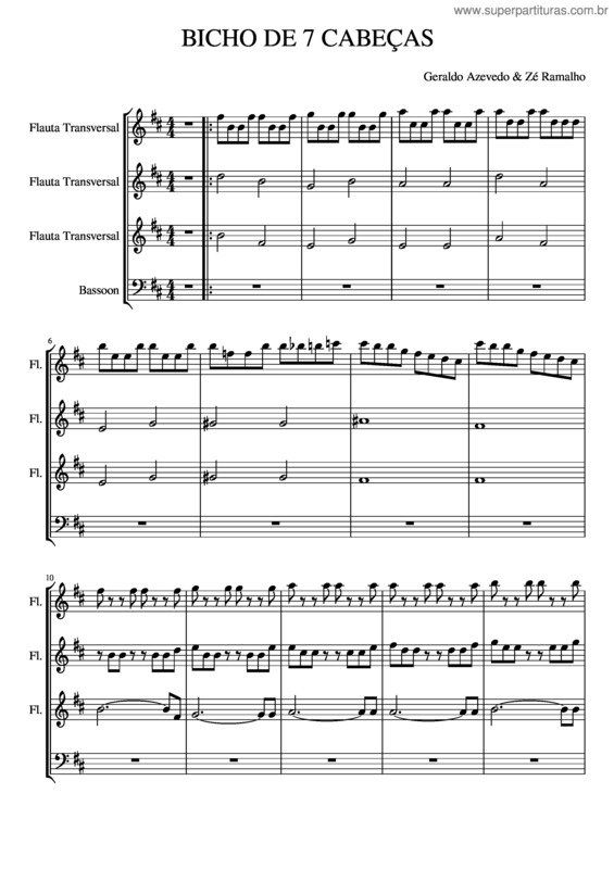 Partitura da música Bicho De 7 Cabeças – Geraldo Azevedo