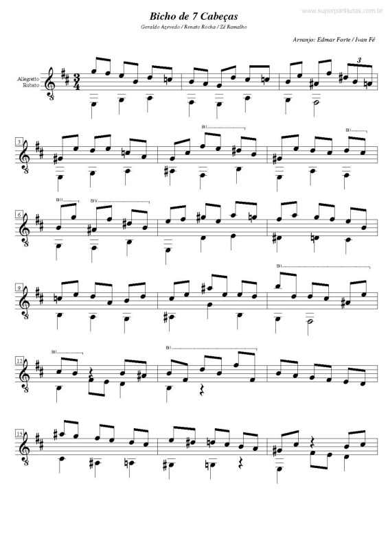 Partitura da música Bicho de Sete Cabeças v.2