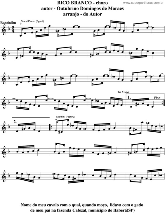 Partitura da música Bico Branco v.4