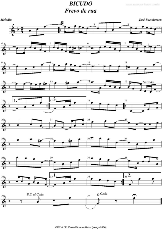 Partitura da música Bicudo