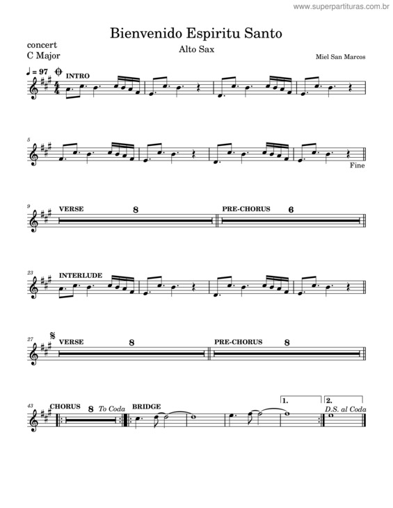 Partitura da música Bienvenido Espíritu Santo – Miel San Marcos v.2