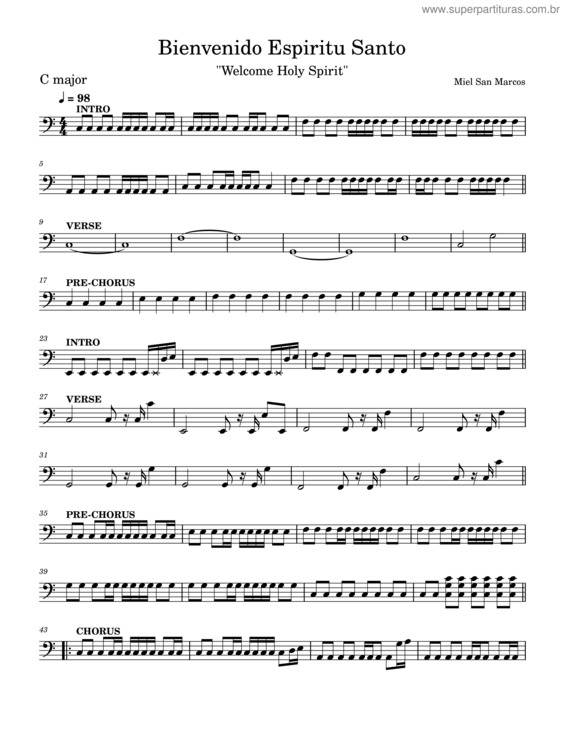 Partitura da música Bienvenido Espíritu Santo – Miel San Marcos