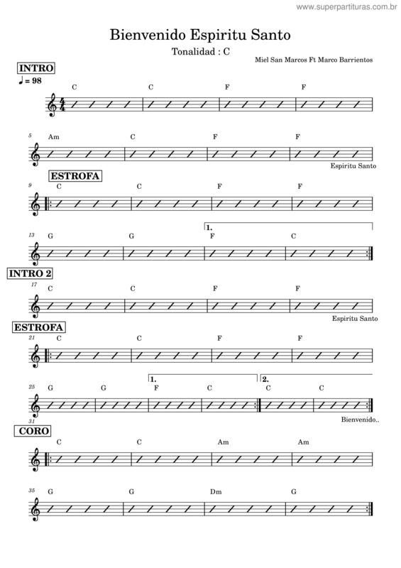 Partitura da música Bienvenido Espiritu Santo–Miel San Marcos
