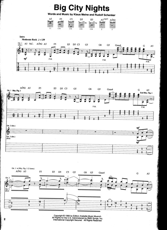 Partitura da música Big City Nights