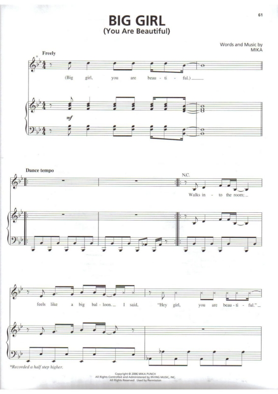 Partitura da música Big Girl (You Are Beautiful)