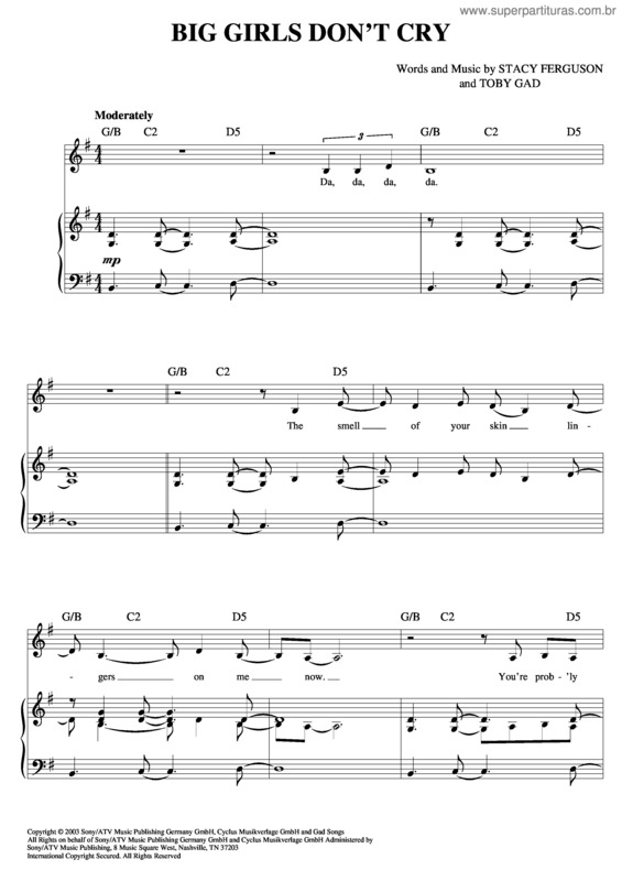 Partitura da música Big Girls Don`t Cry v.2