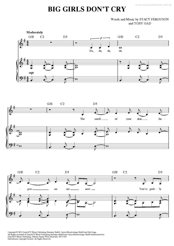 Partitura da música Big Girls Don`t Cry