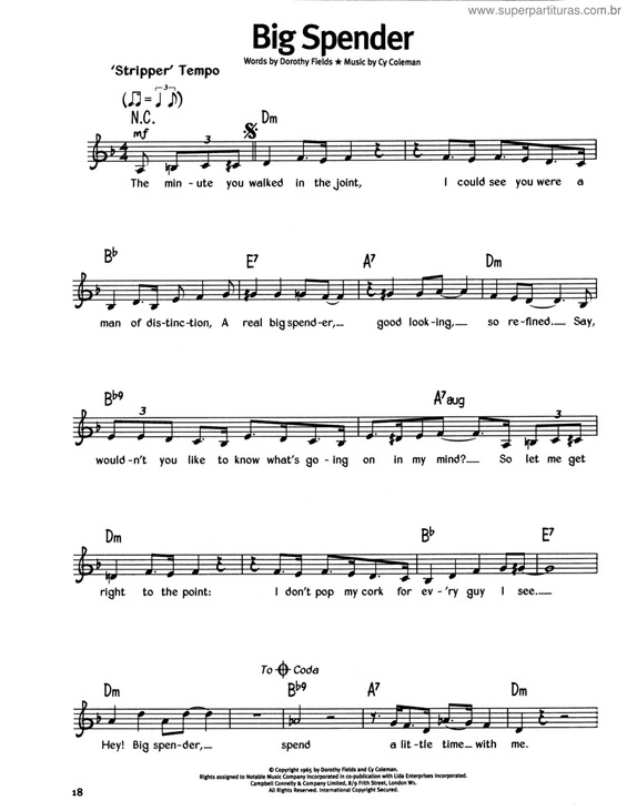 Partitura da música Big Spender v.2