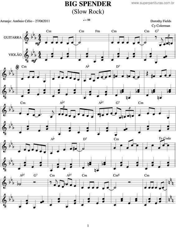 Partitura da música Big Spender v.3