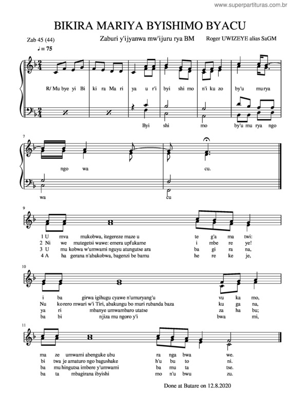 Partitura da música Bikira Mariya Byishimo Byacu