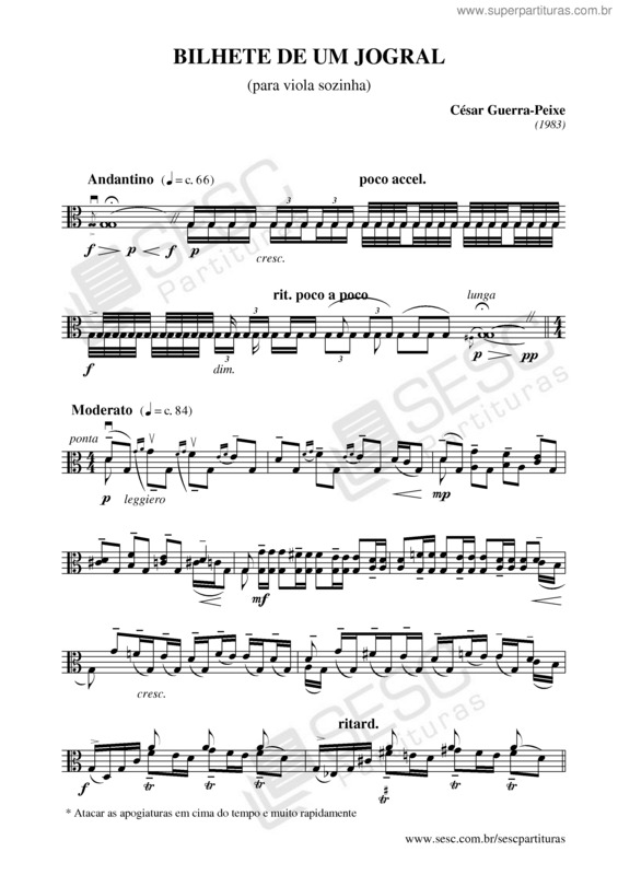 Partitura da música Bilhete de um jogral