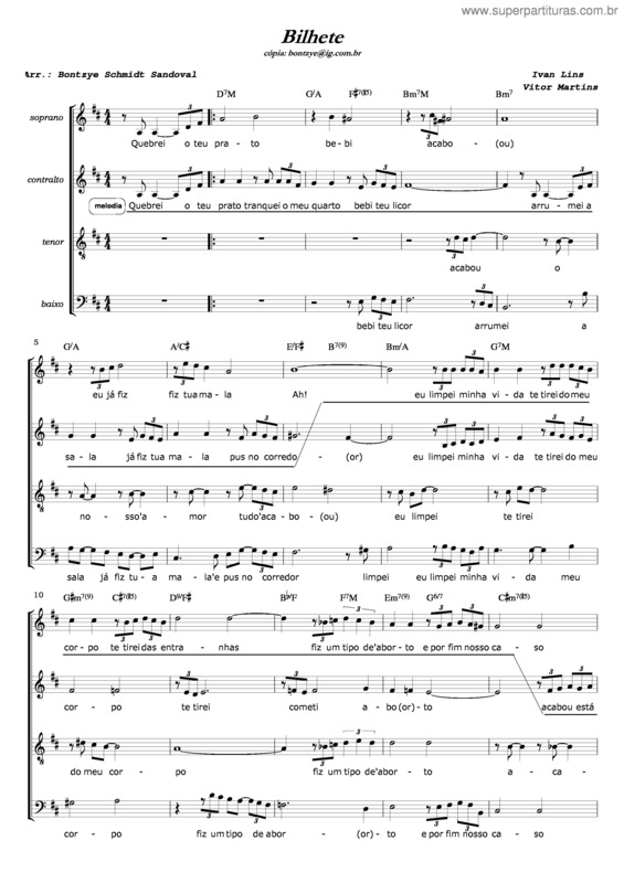 Partitura da música Bilhete