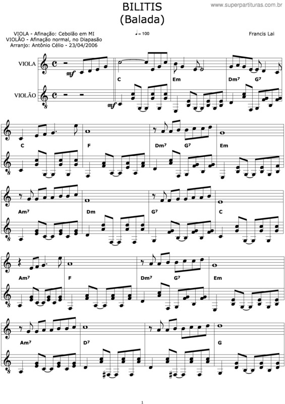 Partitura da música Bilitis v.2