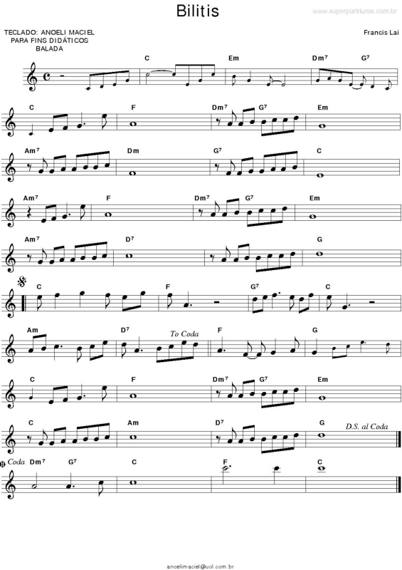 Partitura da música Bilitis