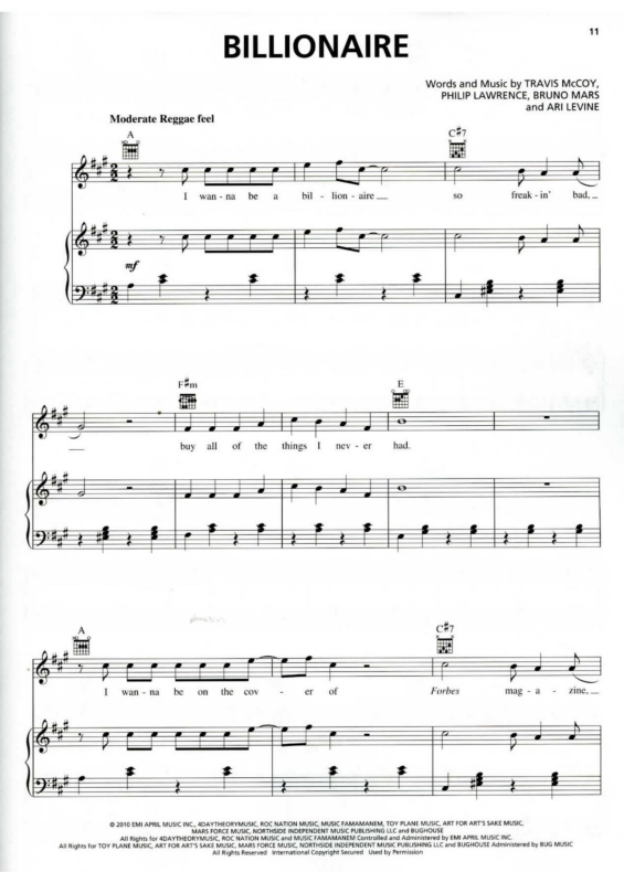 Partitura da música Billionaire