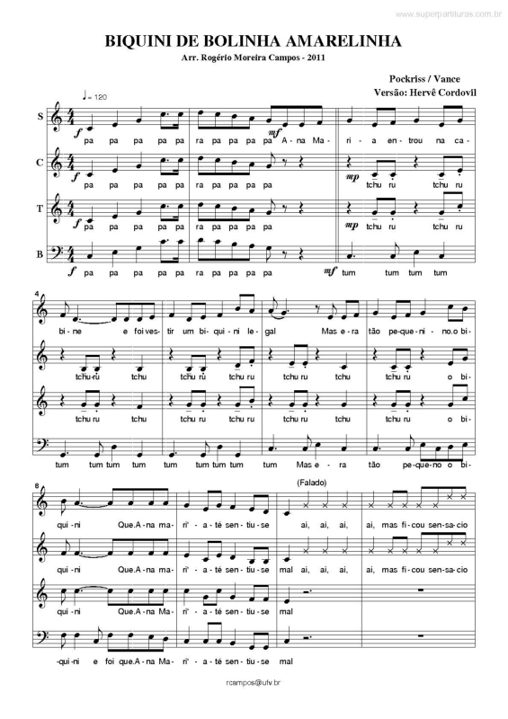 Partitura da música Biquini de Bolinha Amarelinha