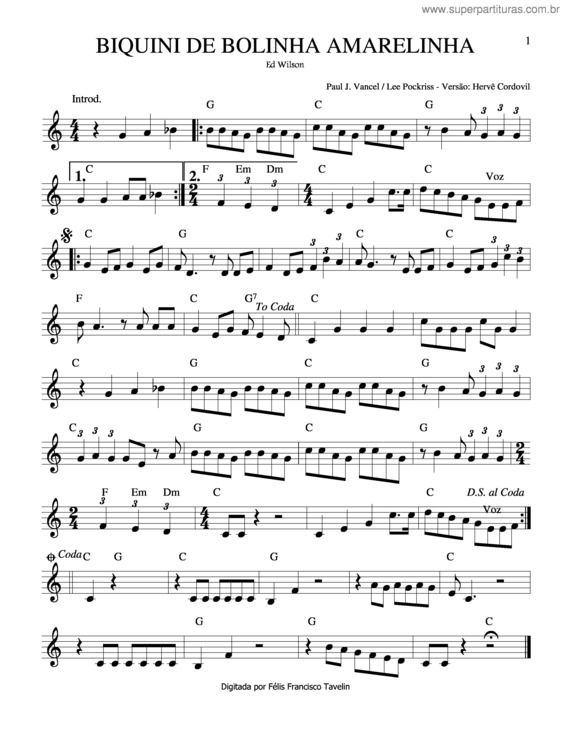 Partitura da música Biquini De Bolinna Amarelinha