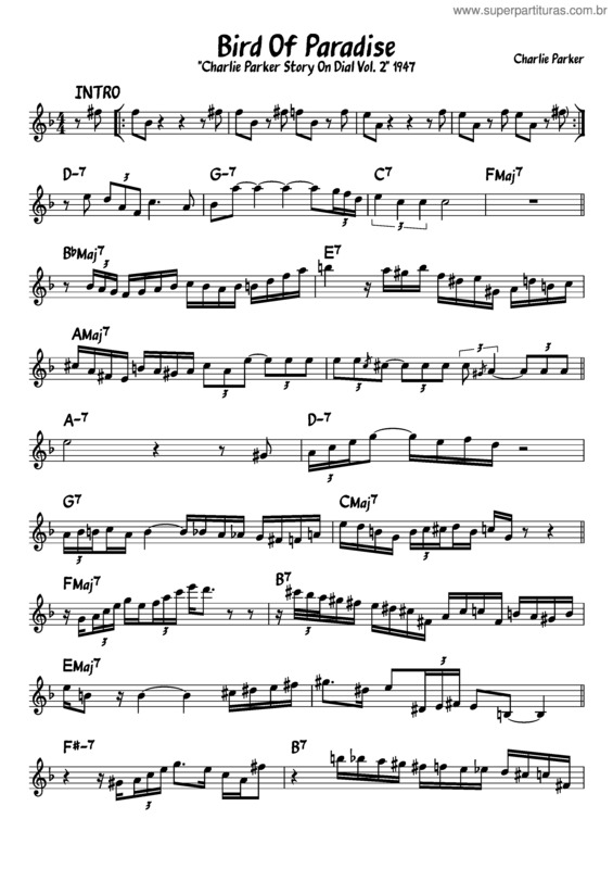 Partitura da música Bird Of Paradise v.2