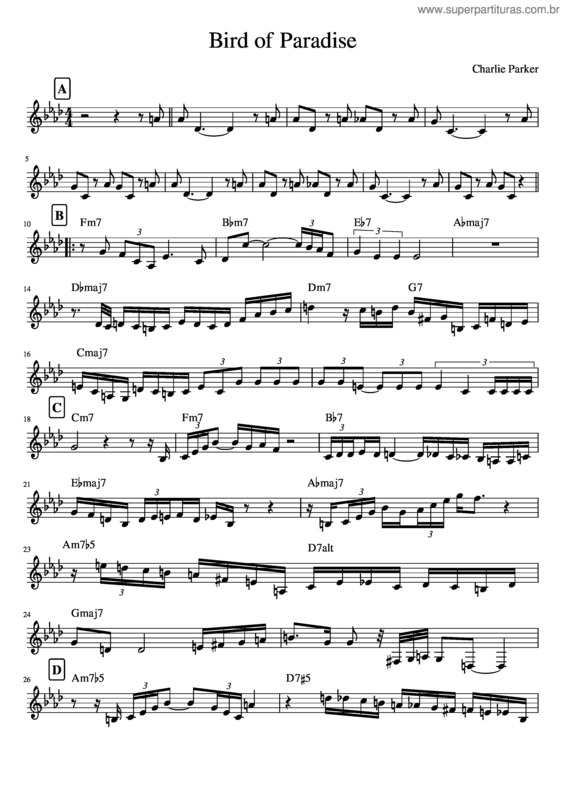 Partitura da música Bird Of Paradise