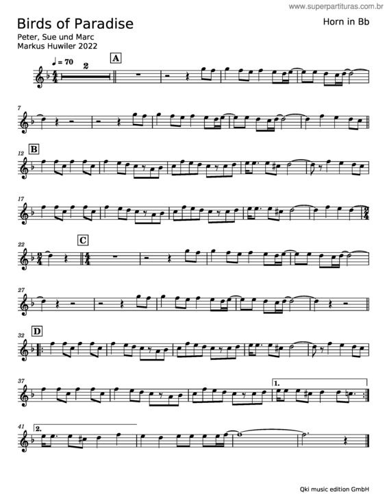 Partitura da música Birds Of Paradise – Peter, Sue & Marc v.2