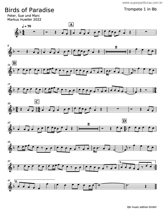 Partitura da música Birds Of Paradise – Peter, Sue & Marc v.3