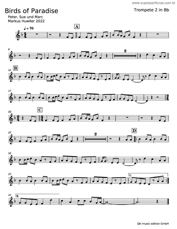 Partitura da música Birds Of Paradise – Peter, Sue & Marc