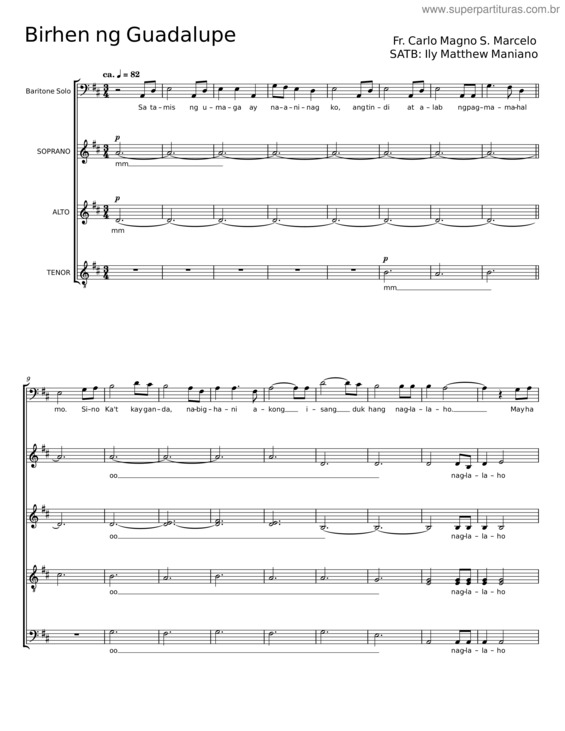 Partitura da música Birhen Ng Guadalupe – Fr. Carlo Magno S. Marcelo