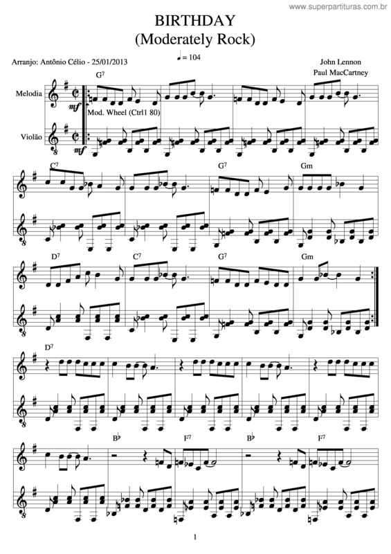 Partitura da música Birthday v.4