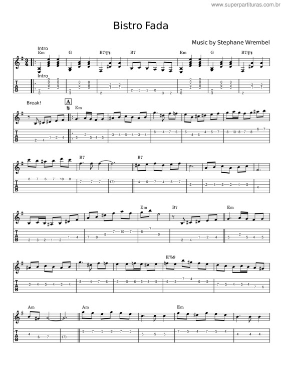 Partitura da música Bistro Fada – Stephane Wrembel