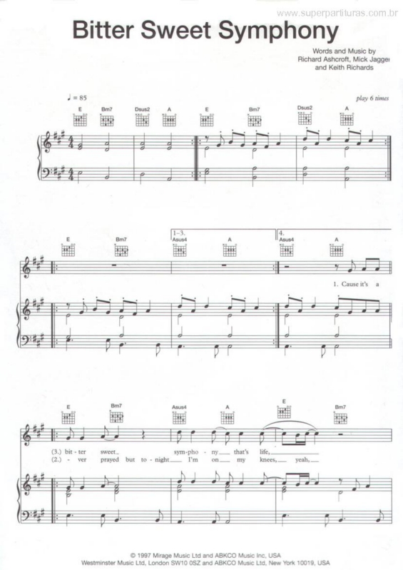 Partitura da música Bitter Sweet Symphony