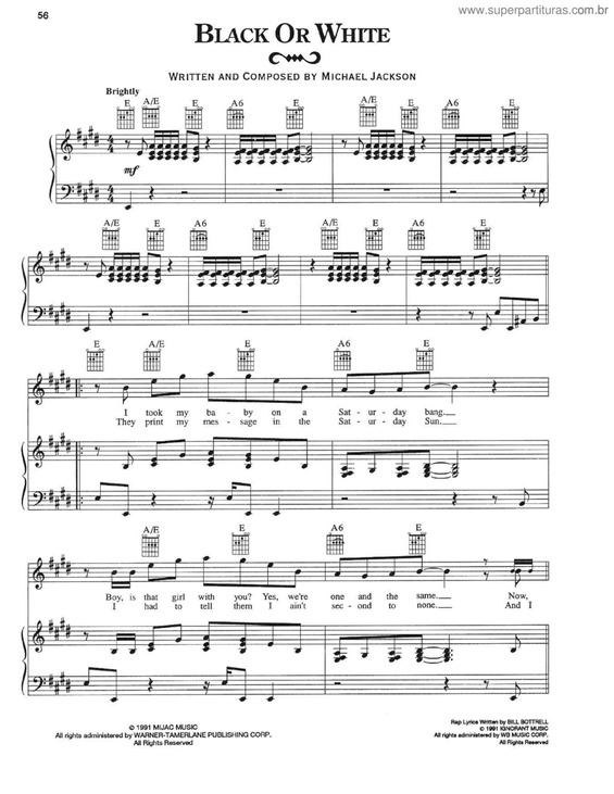 Partitura da música Black Or White v.2