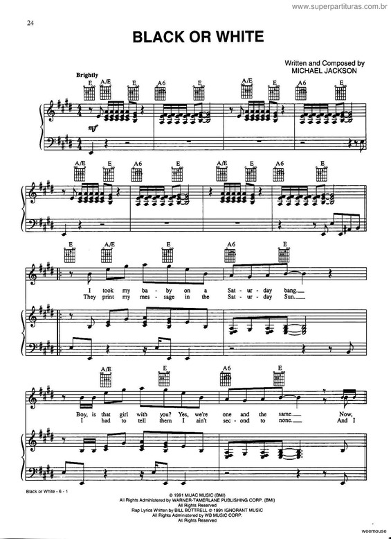 Partitura da música Black Or White v.3