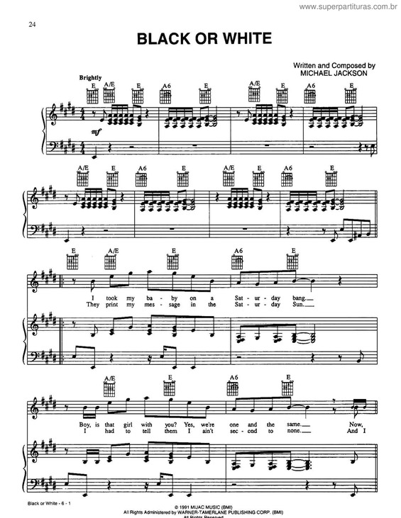 Partitura da música Black Or White