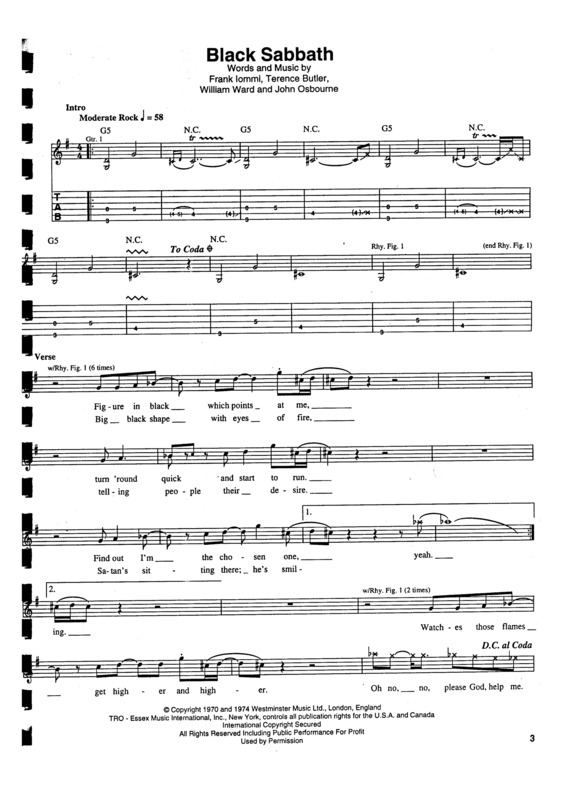 Partitura da música Black Sabbath