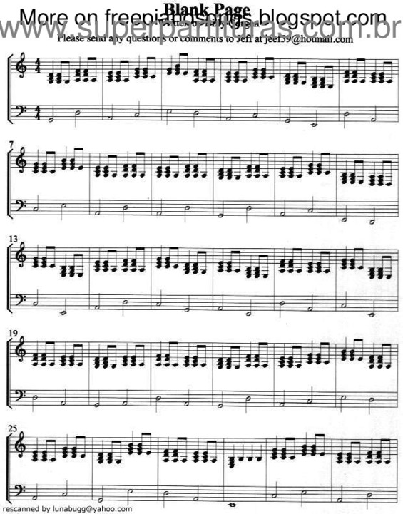 Partitura da música Blank Page