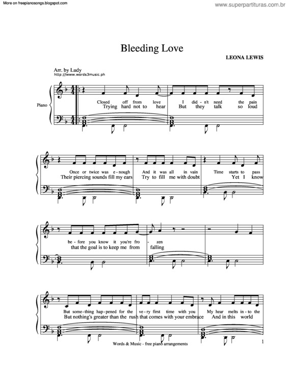 Partitura da música Bleeding Love v.2