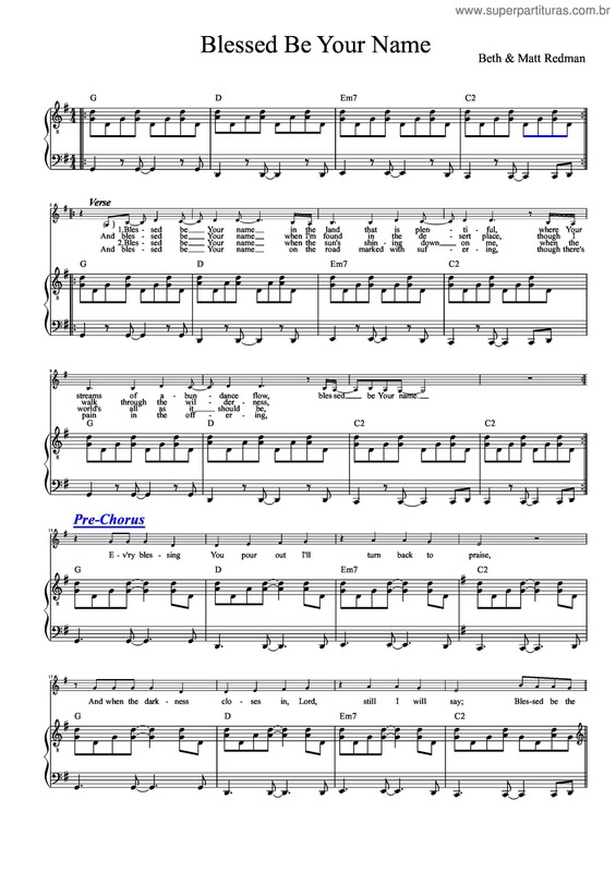 Partitura da música Blessed be Your Name