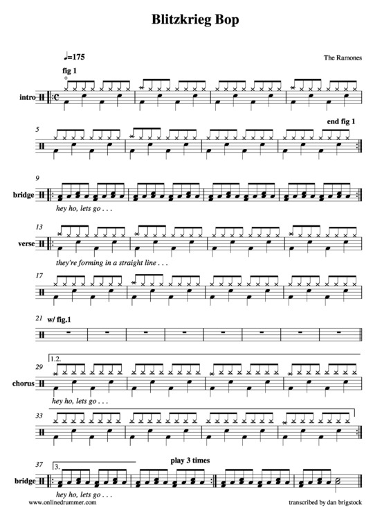 Partitura da música Blitzkrieg Bop