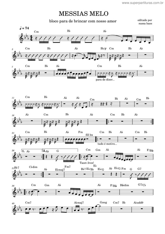 Partitura da música Bloco Para De Falar Do Nosso Amor v.2