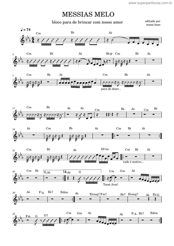 Partitura da música Bloco Para De Falar Do Nosso Amor
