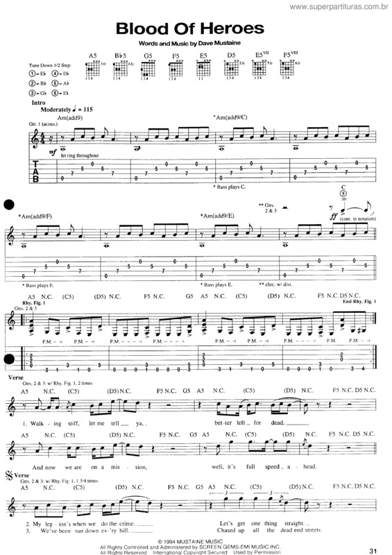 Partitura da música Blood Of Heroes