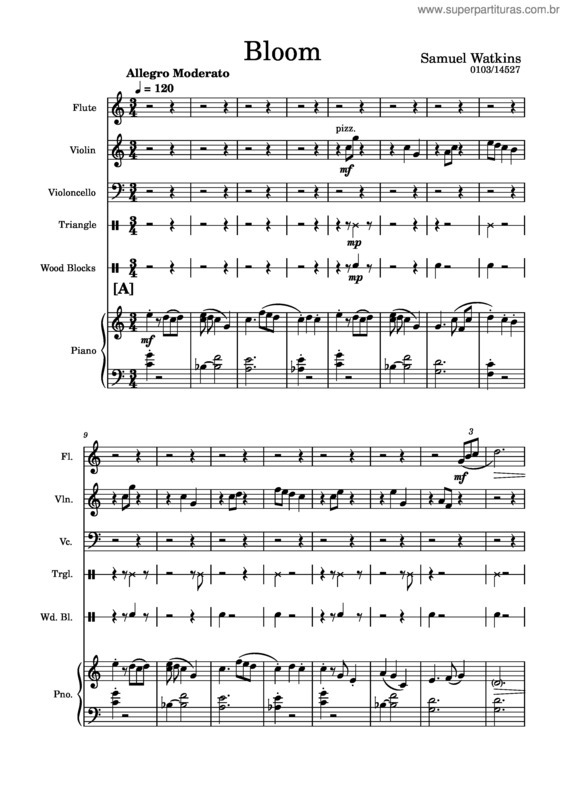 Partitura da música Bloom – Samuel Watkins