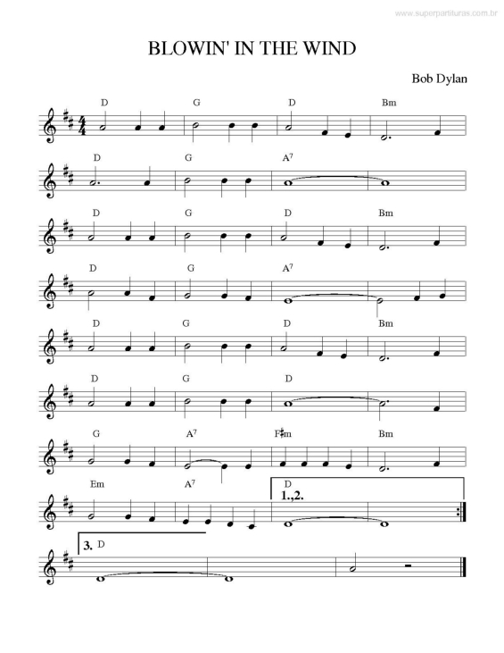 Partitura da música Blowin` In The Wind v.3