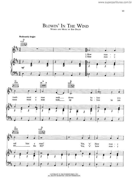 Partitura da música Blowin` In The Wind v.5